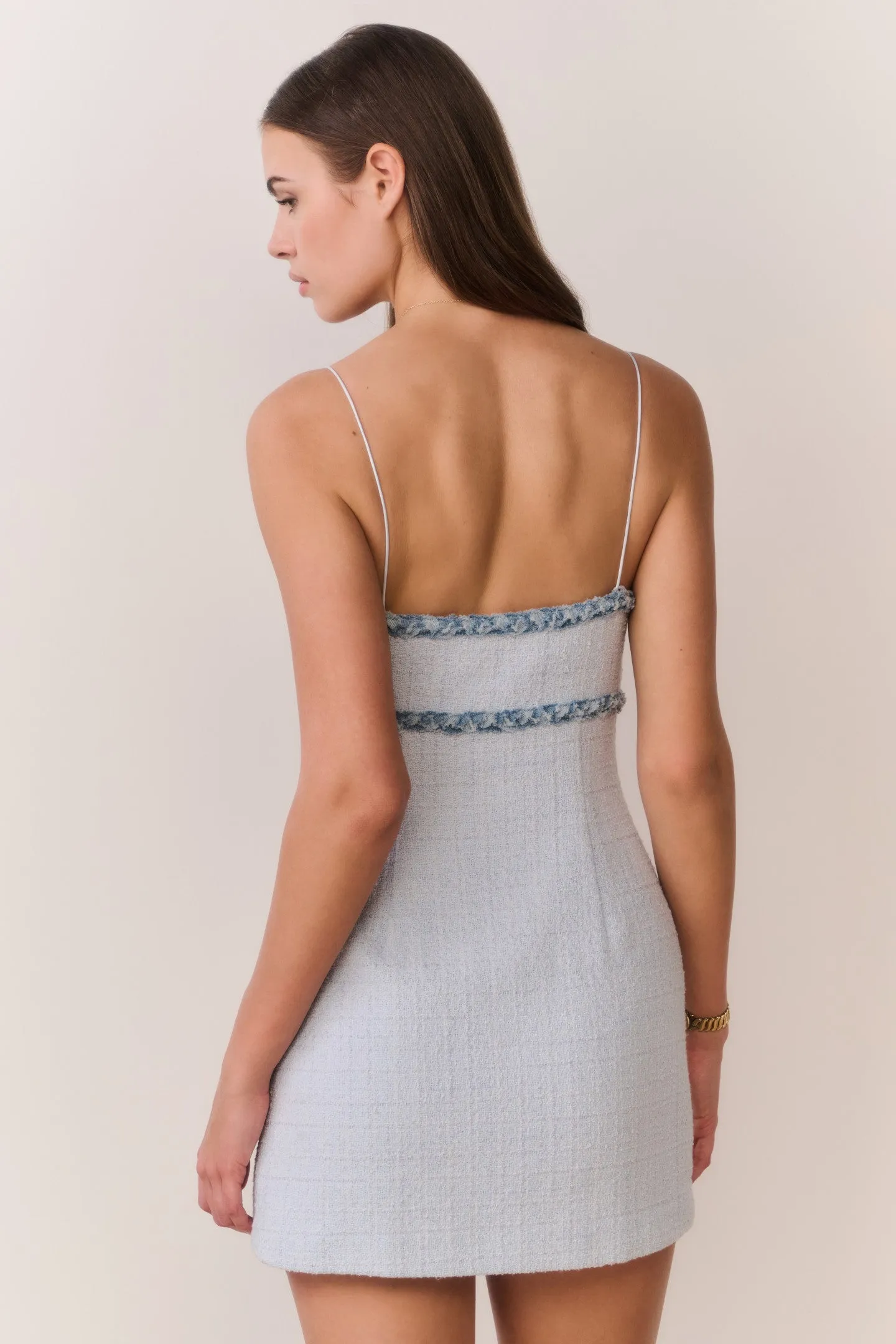 Novara Denim-Trimmed Tweed Mini Dress sold by LoveShackFancy product image thumbnail 3