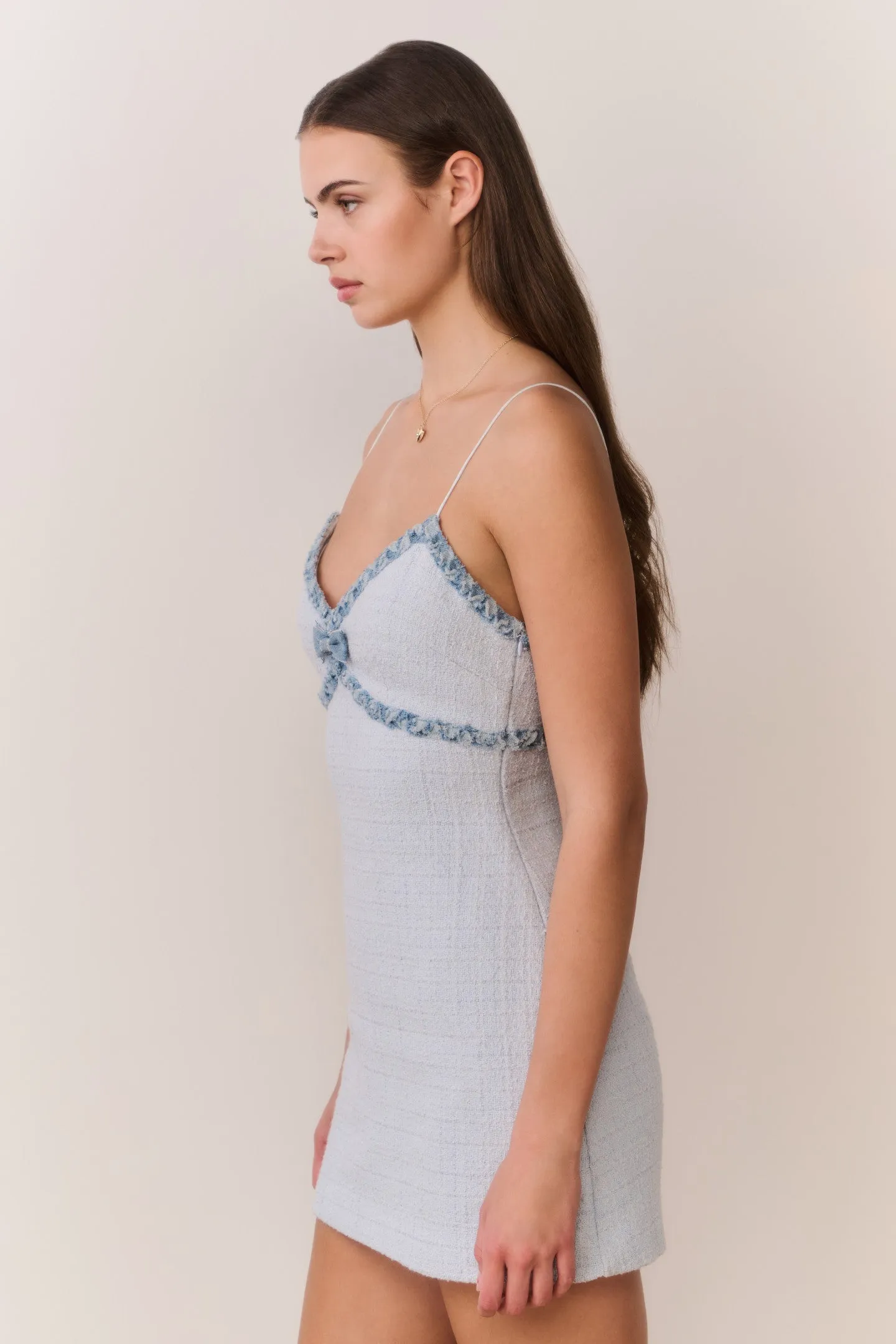 Novara Denim-Trimmed Tweed Mini Dress sold by LoveShackFancy product image thumbnail 2