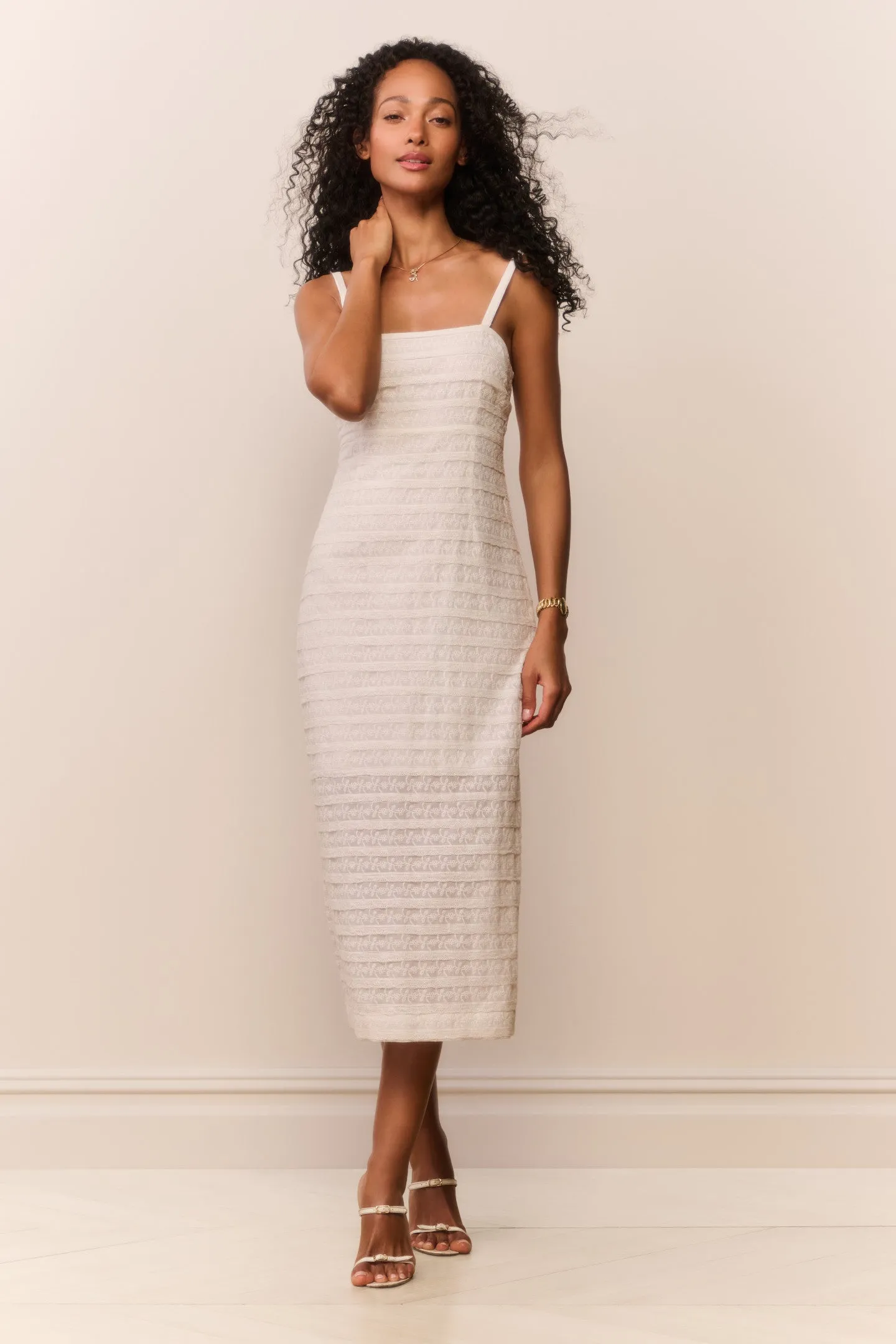 Verna Lace Stripe Midi Dress sold by LoveShackFancy