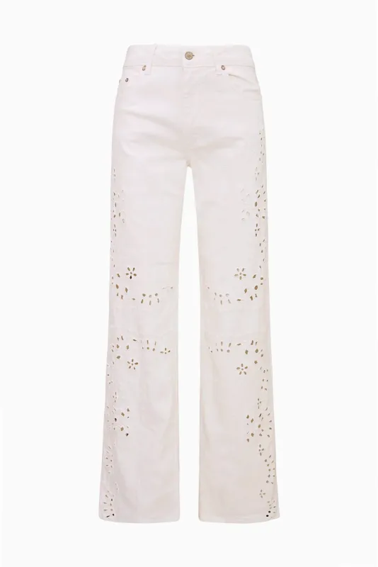 Dellah Floral Eyelet Jeans made by LoveShackFancy