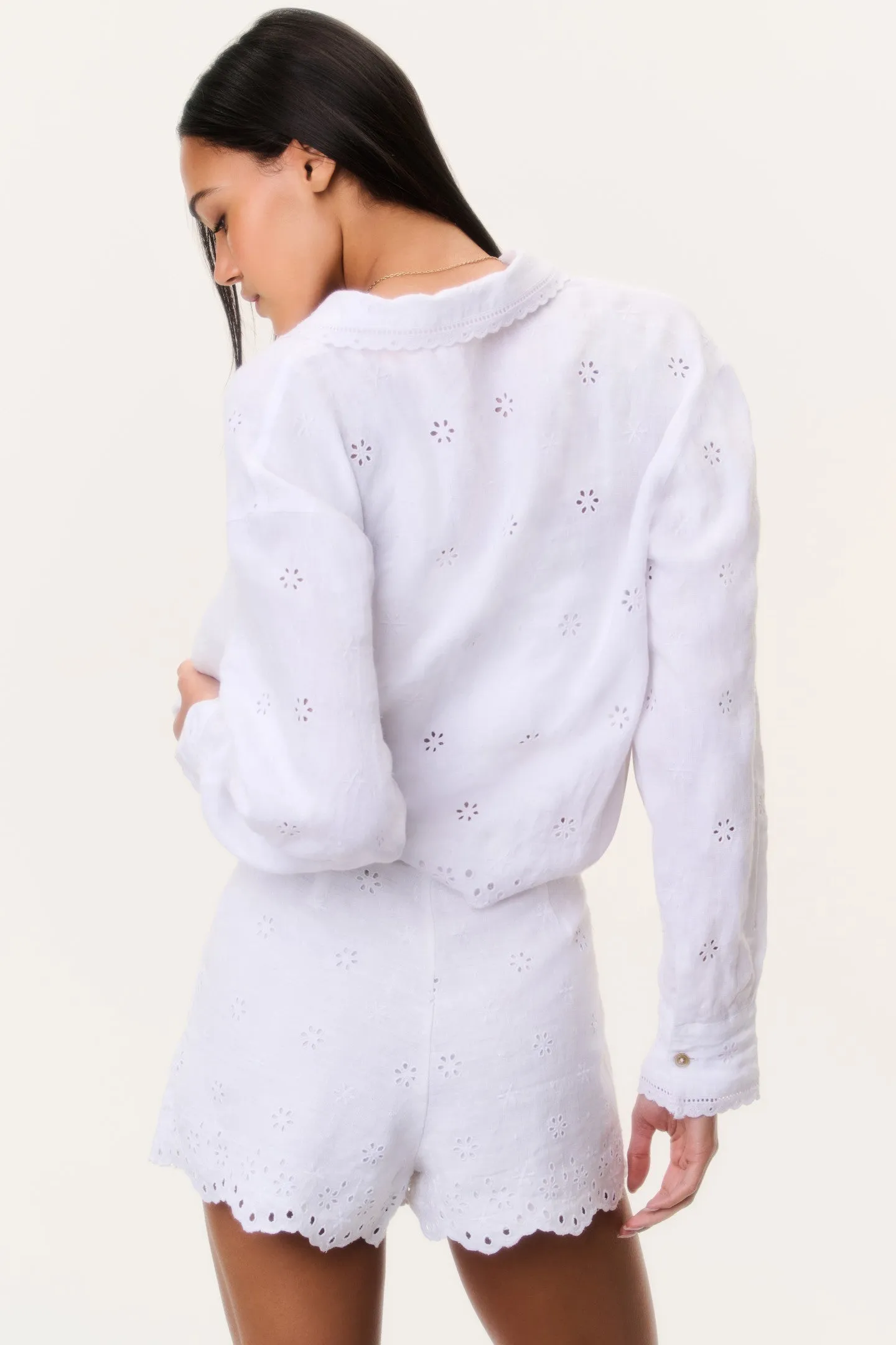 Jodine Eyelet Linen Shorts sold by LoveShackFancy product image thumbnail 4