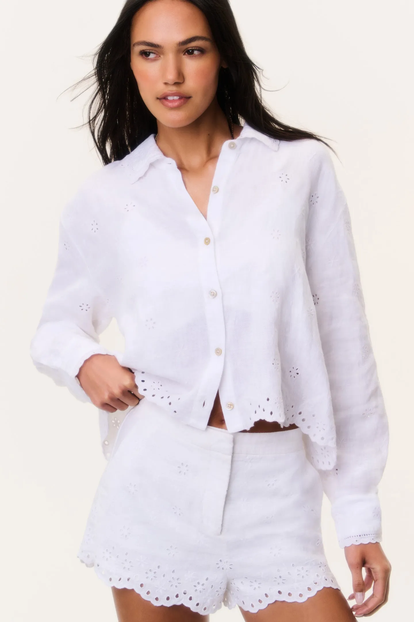 Jodine Eyelet Linen Shorts sold by LoveShackFancy product image thumbnail 2