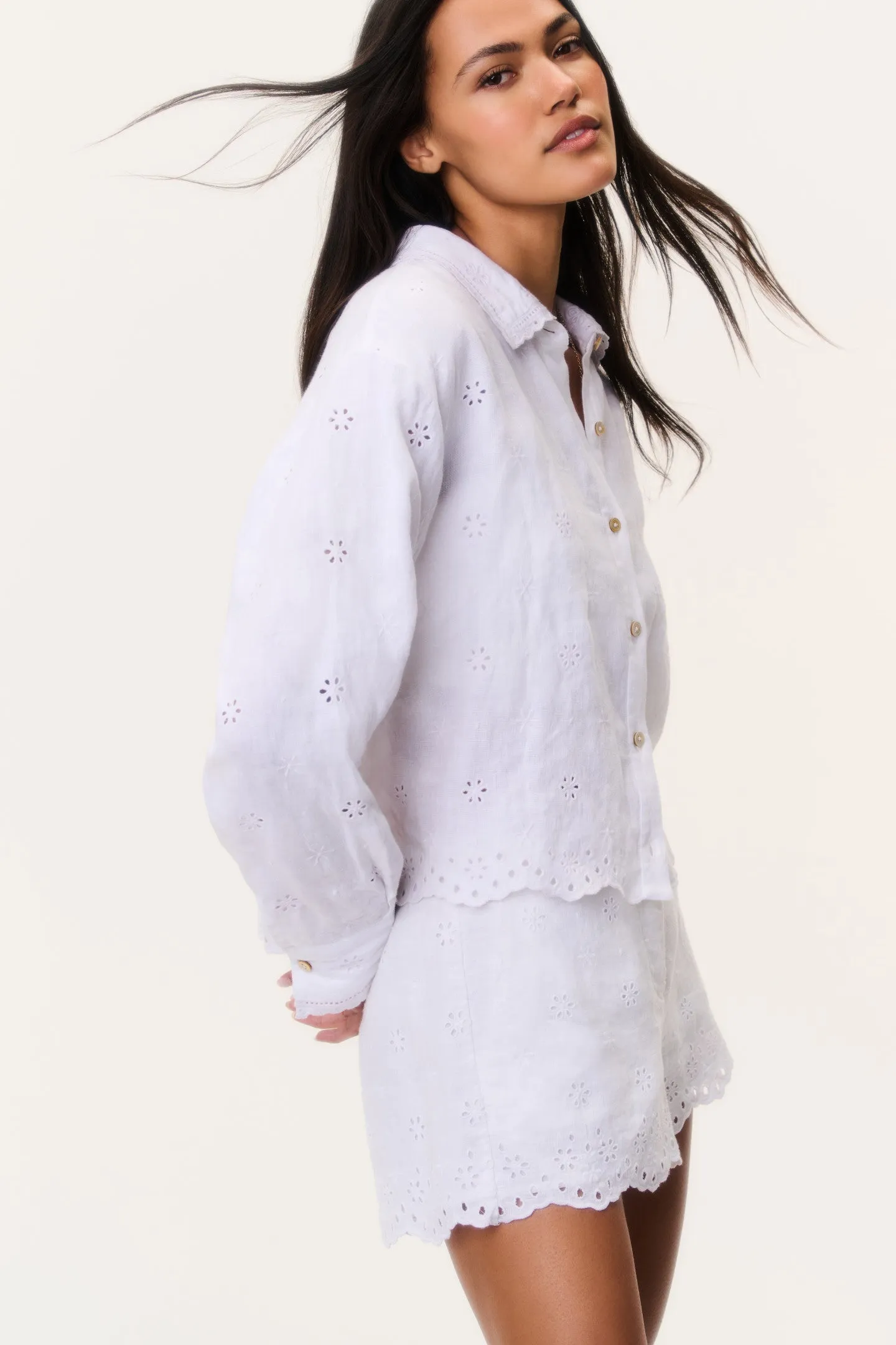Jodine Eyelet Linen Shorts sold by LoveShackFancy product image thumbnail 3