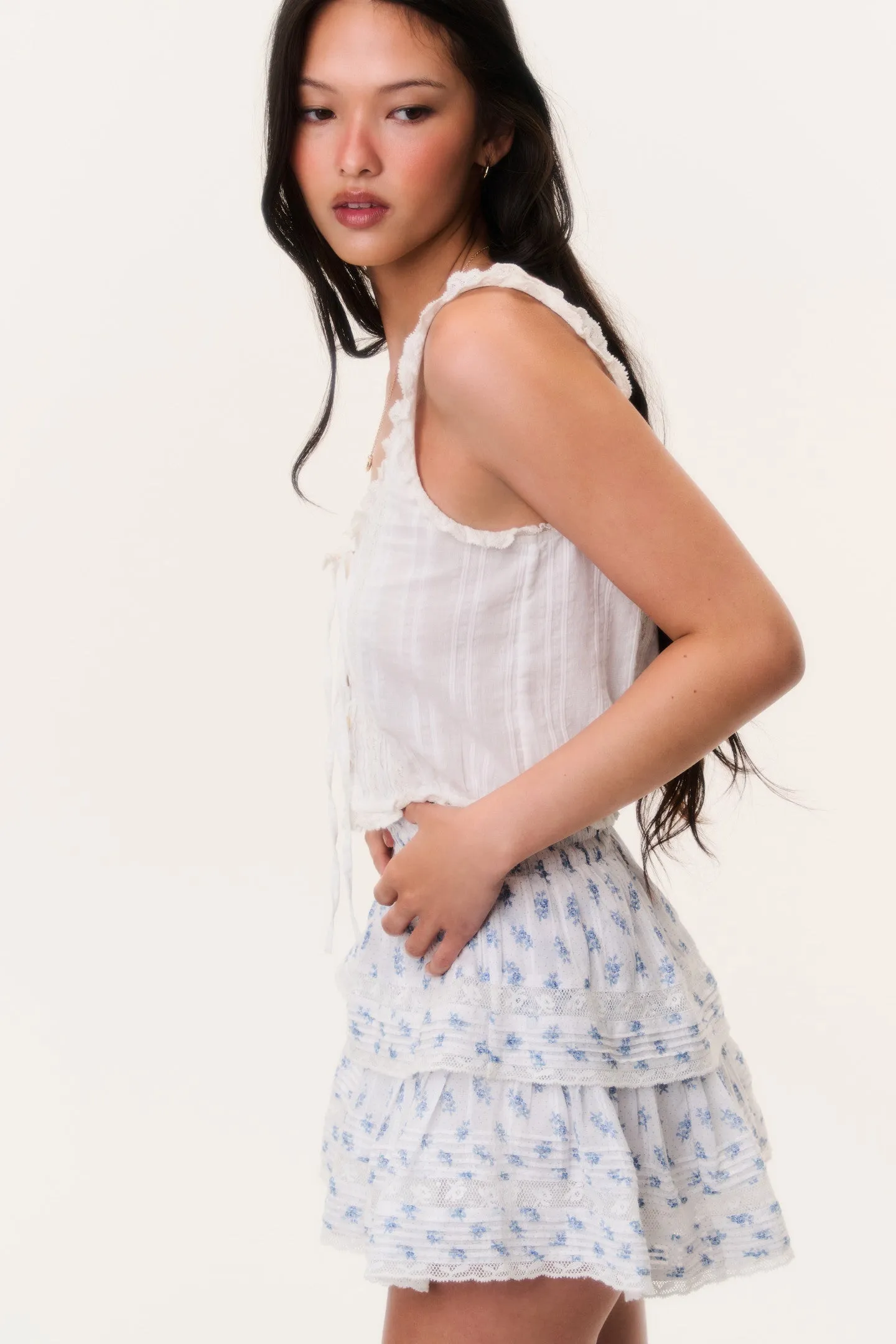Indigo Cloud Ruffle Mini Skirt sold by LoveShackFancy product image thumbnail 3