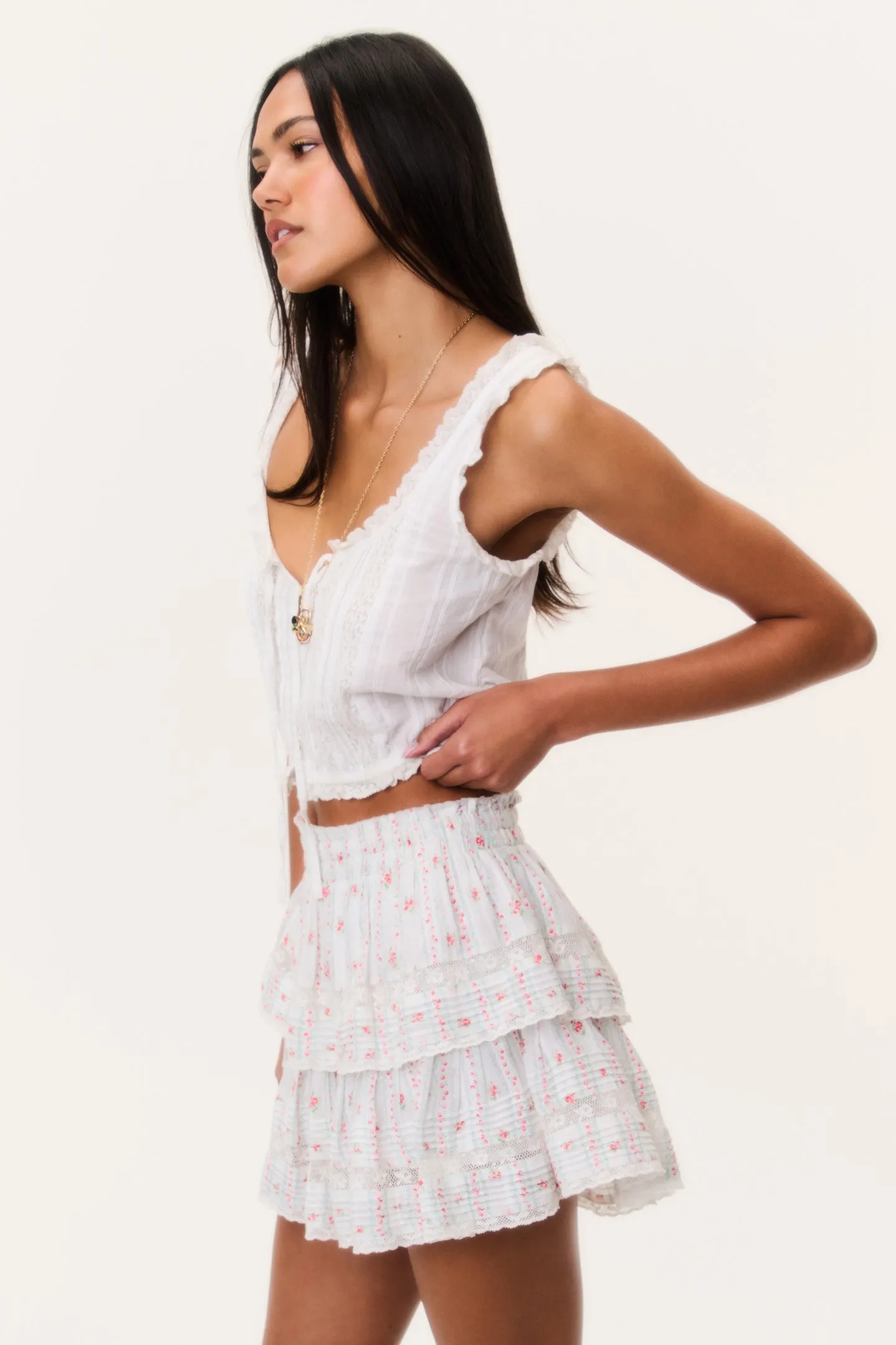 Cherry Stripe Ruffle Mini Skirt sold by LoveShackFancy product image thumbnail 3