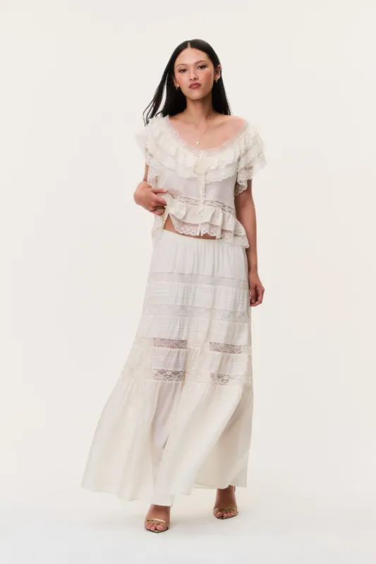 Nivine Silk Lace Maxi Skirt made by LoveShackFancy