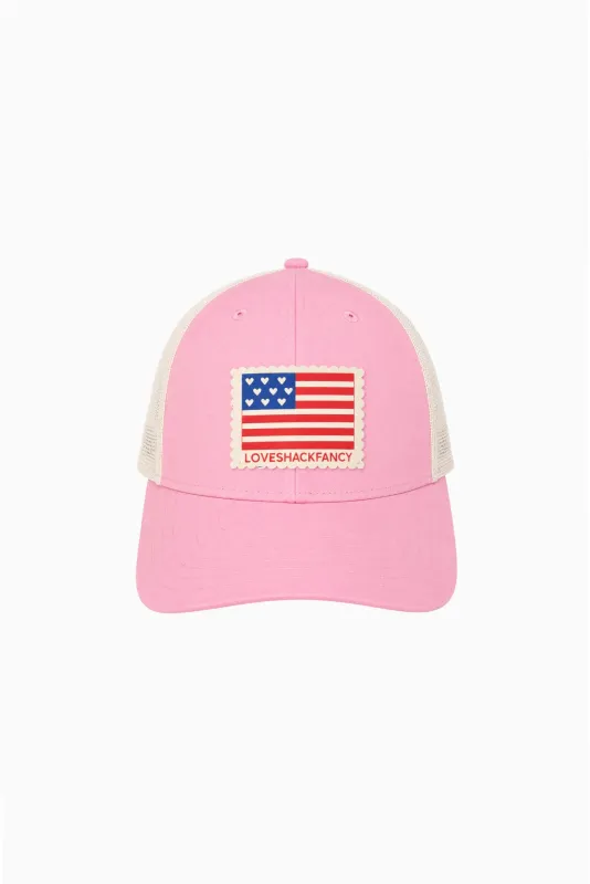 Lauren Devaux American Flag Trucker Hat made by LoveShackFancy