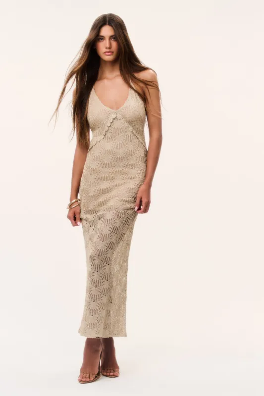 Vreya Metallic Crochet Maxi Dress made by LoveShackFancy