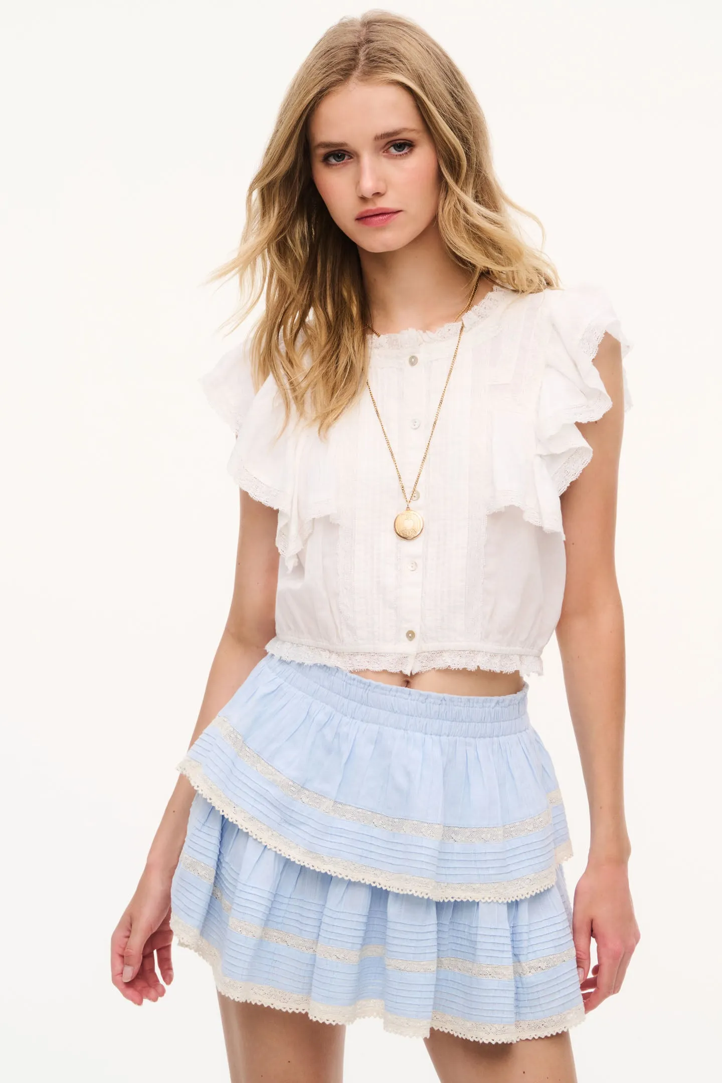 Blue Cotton Ruffle Mini Skirt sold by LoveShackFancy product image thumbnail 2