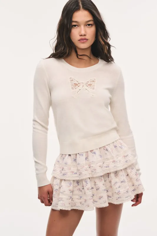 Cream Floral Ruffle Mini Skirt made by LoveShackFancy