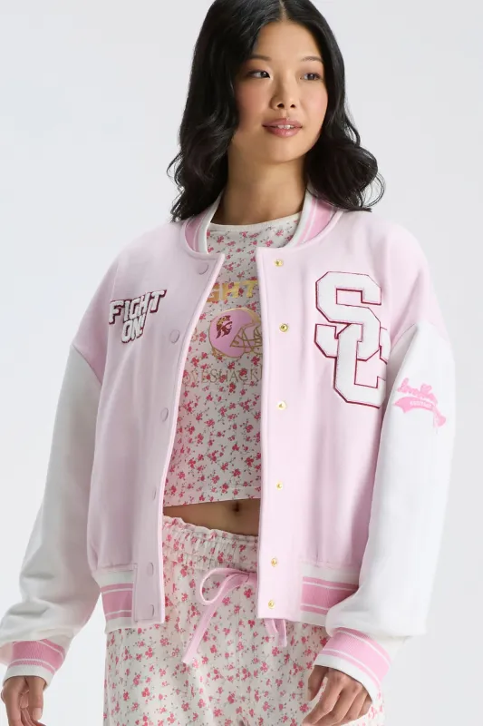 Collegiate Varsity Jacket - USC PINK made by LoveShackFancy