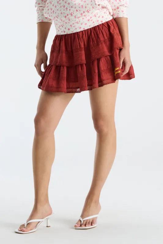 Ruffle Mini Skirt - USC CARDINAL made by LoveShackFancy