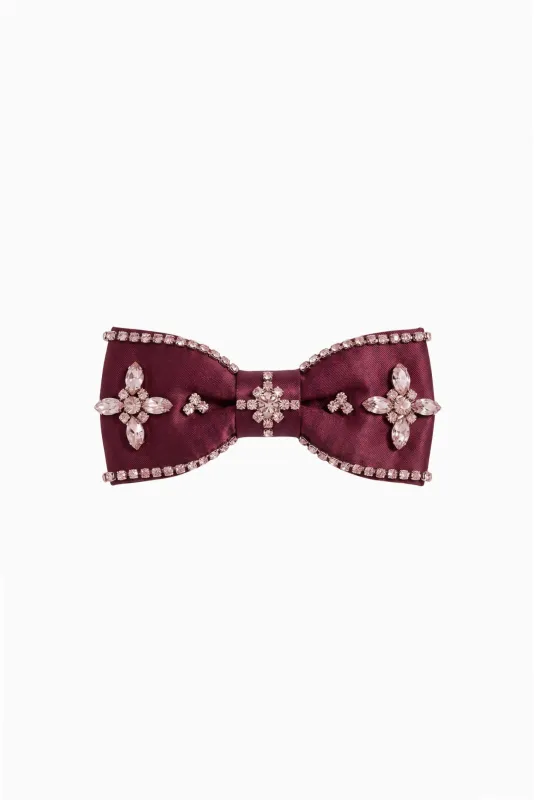 Haela Embellished Satin Bow Barrette - FADED MERLOT made by LoveShackFancy