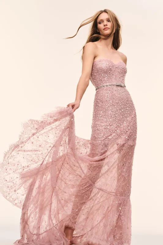 Avenel Beaded Lace Gown made by LoveShackFancy