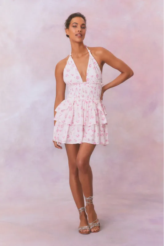 Deanna Fragrance Print Halter Mini Dress-STERLING DUSK sold by LoveShackFancy