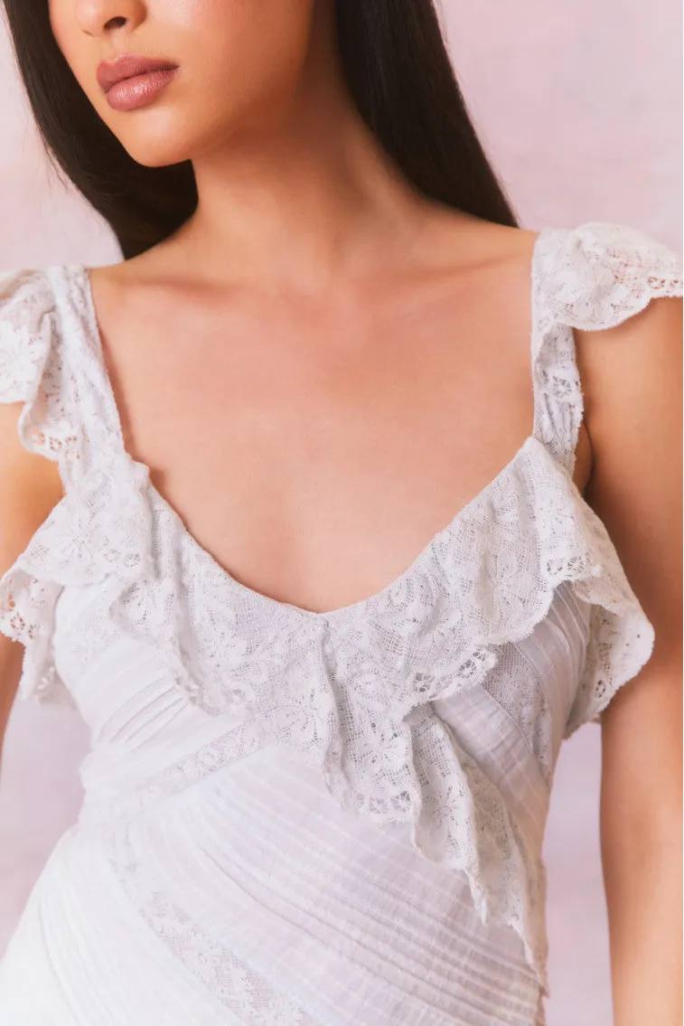 Bensley Fitted Lace Mini Dress- MOONSTONE sold by LoveShackFancy product image thumbnail 4