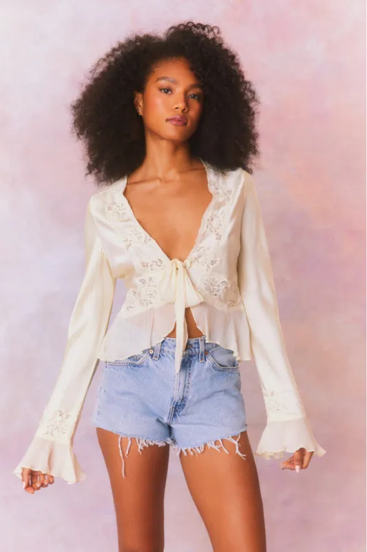 Vivetta Silk Charmeuse Tie Front Top-LIMEADE sold by LoveShackFancy