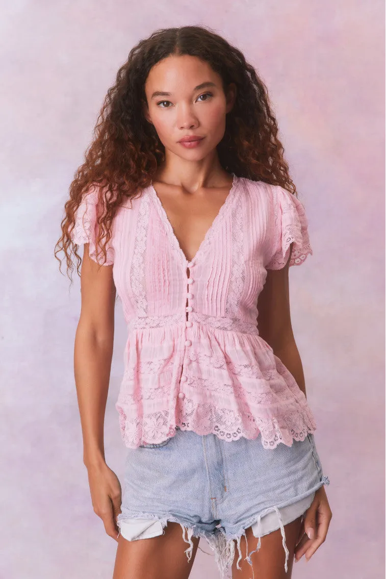 Quinella Cotton Peplum V-Neck Button-Down Blouse sold by LoveShackFancy product image thumbnail 2