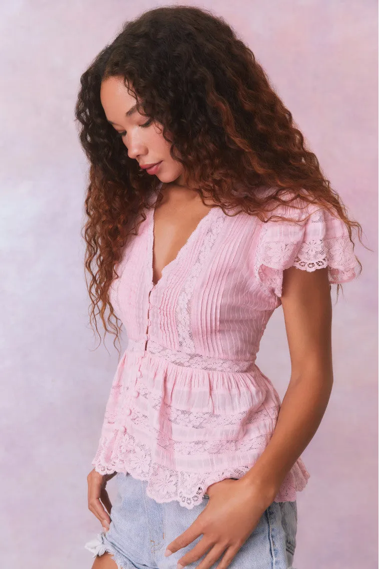 Quinella Cotton Peplum V-Neck Button-Down Blouse sold by LoveShackFancy product image thumbnail 4