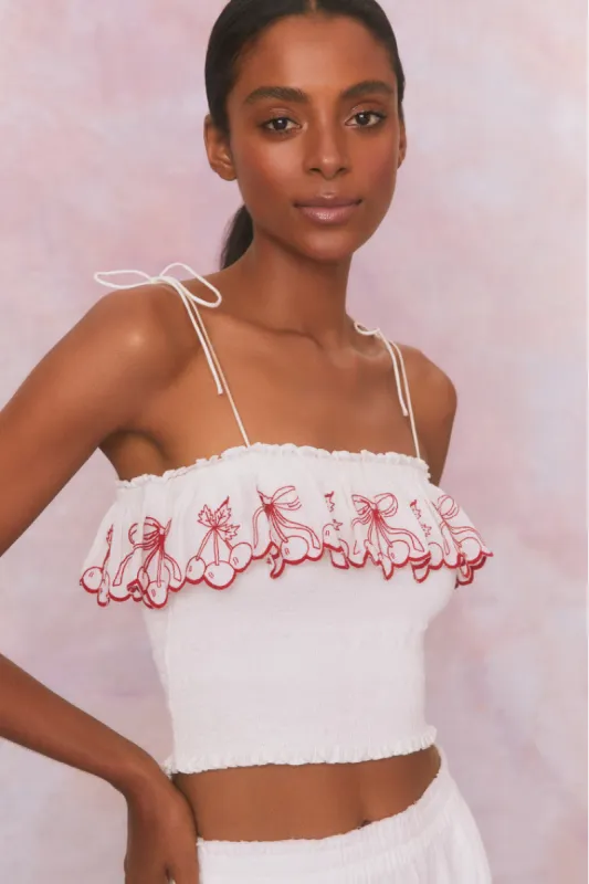 Carletta Cherry Embroidered Smocked Top sold by LoveShackFancy