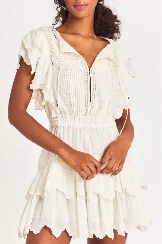 Darryl Flutter Sleeve Mini Dress-OPTIC WHITE sold by LoveShackFancy