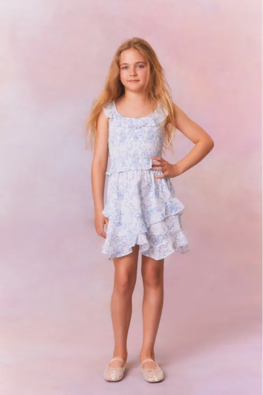 Girls Marcela Bow Print Cotton Dress sold by LoveShackFancy