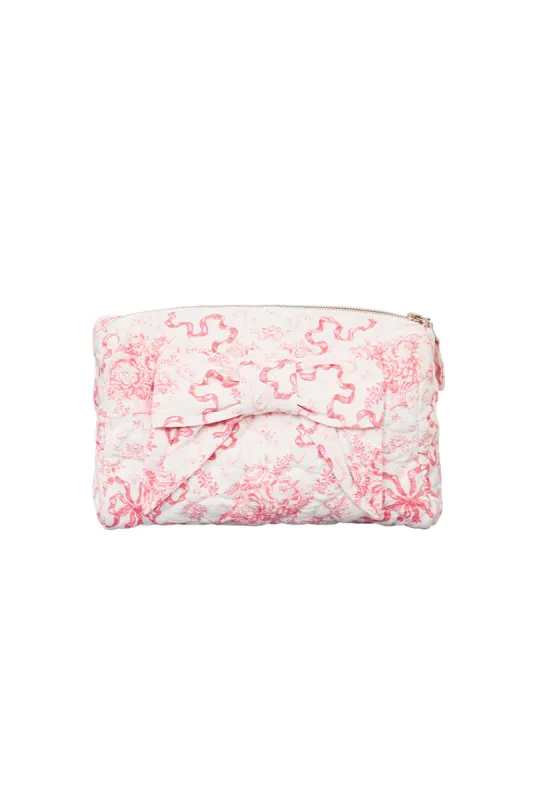 Octavia Quilted Bow Cosmetic Travel Bag sold by LoveShackFancy