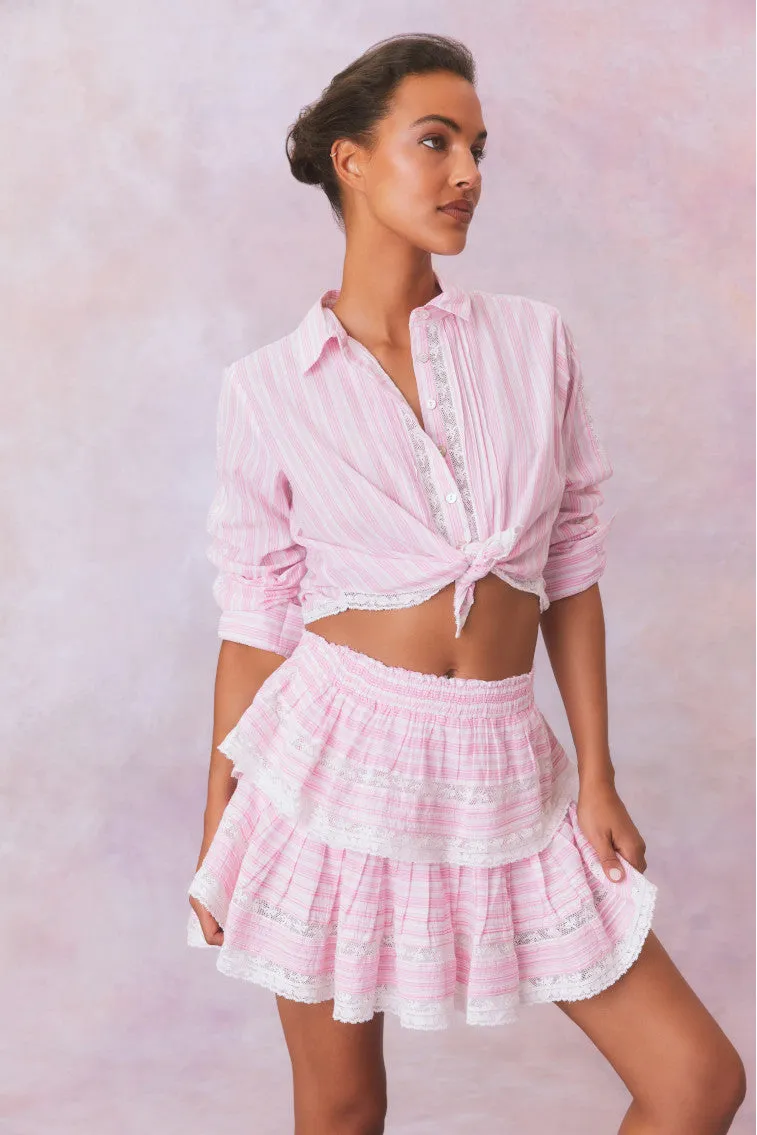 Ruffle Mini Stripe Cotton Skirt- CAPTIVA PINK sold by LoveShackFancy product image thumbnail 4