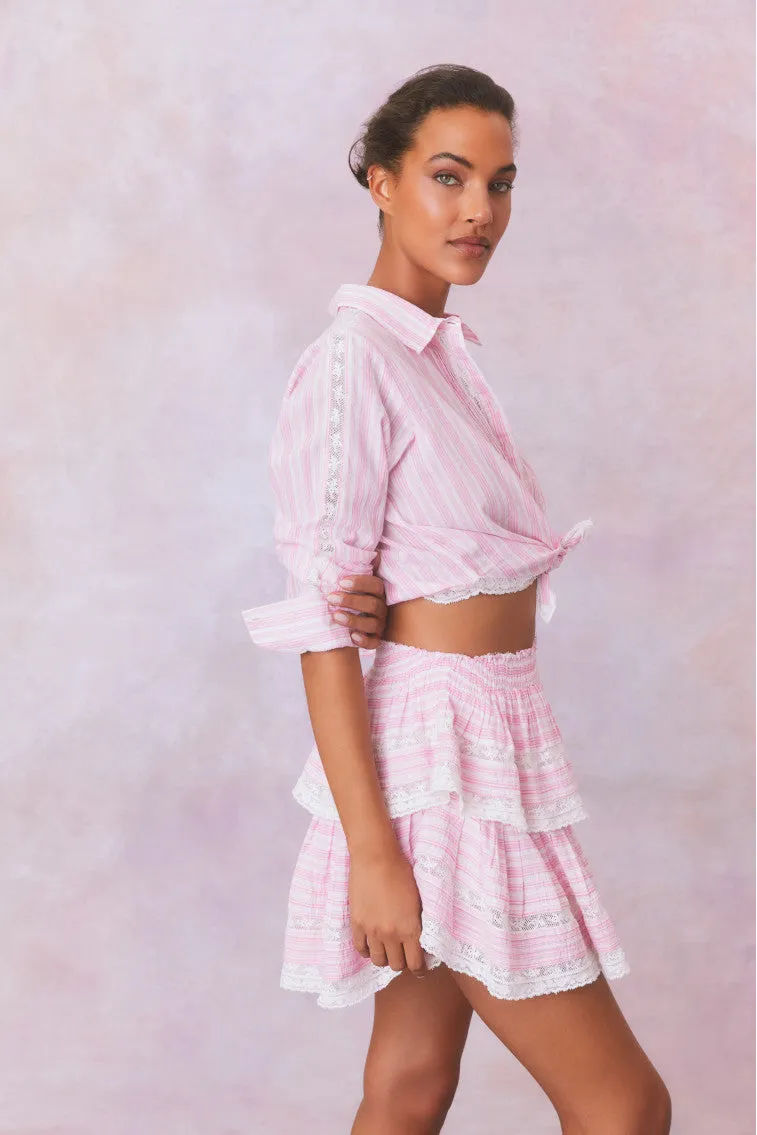 Ruffle Mini Stripe Cotton Skirt- CAPTIVA PINK sold by LoveShackFancy product image thumbnail 3