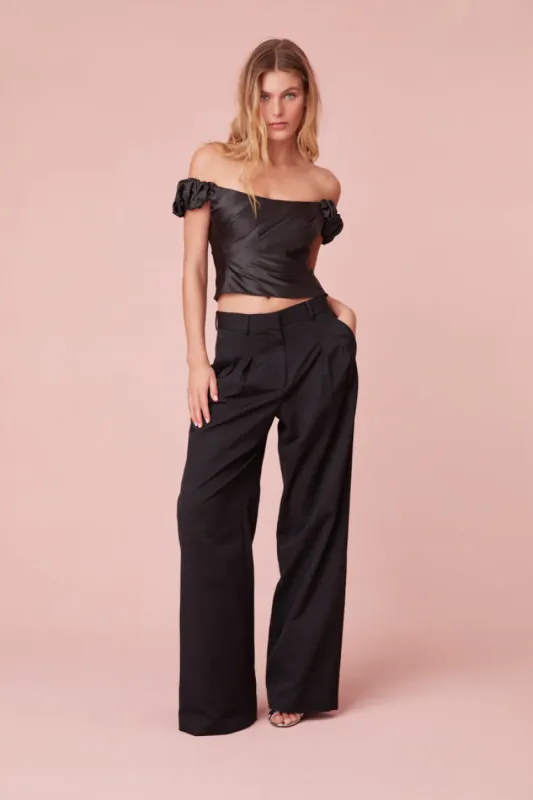 Adams Wide Leg Tailored Pant- BLACK sold by LoveShackFancy