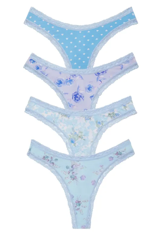 Soft Blue Ribbon 4 Pack Thong Box sold by LoveShackFancy