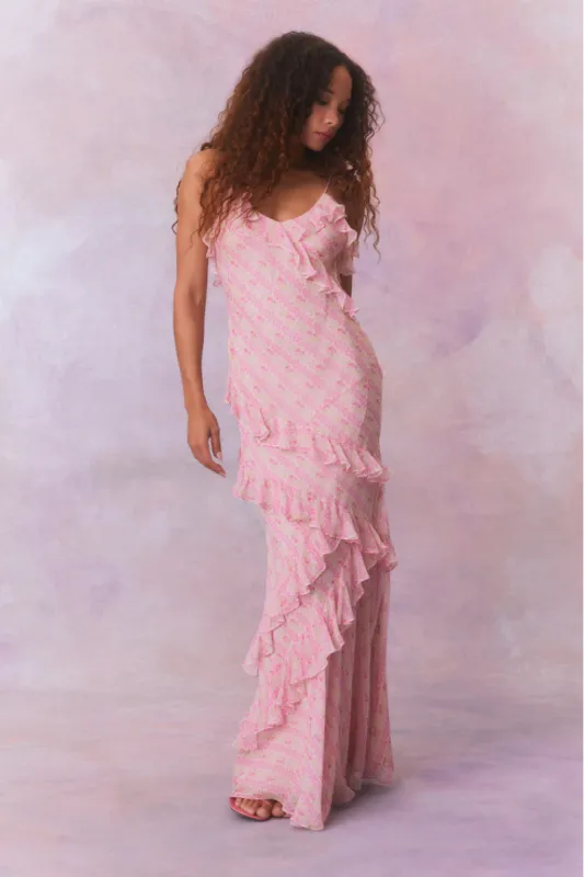 Rialto Fragrance Print Maxi Dress-STRAWBERRY MACAROON sold by LoveShackFancy