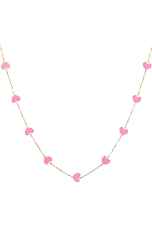 OUF! By Sara Love Pink Hearts 14k Gold Necklace sold by LoveShackFancy