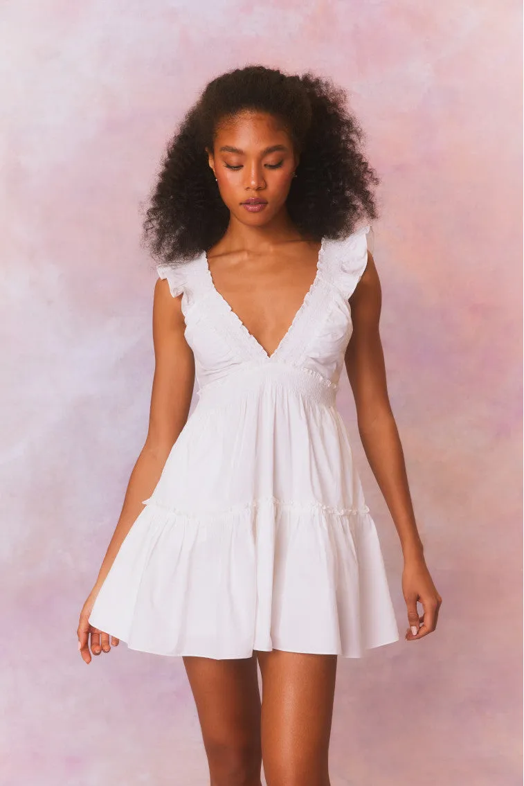 Poplar Flutter Sleeve Mini Dress-WHITE sold by LoveShackFancy