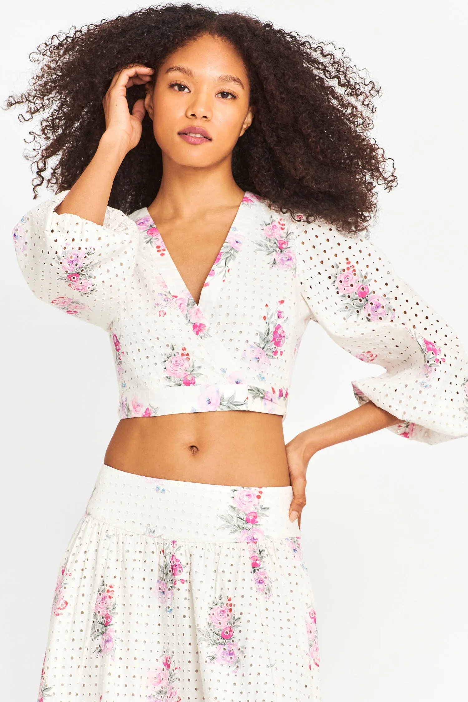 Kinza Crop Wrap Top sold by LoveShackFancy