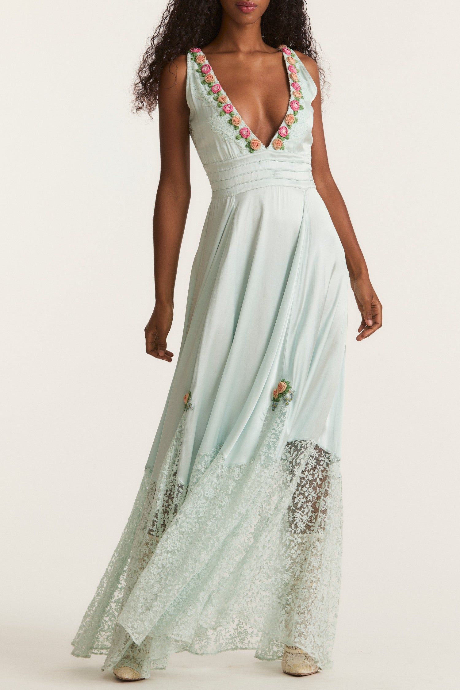 Mirette Silk Gown sold by LoveShackFancy