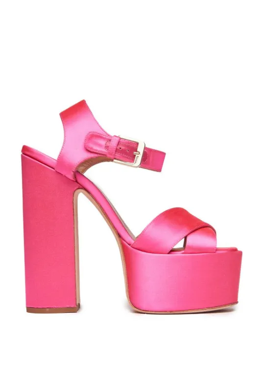 Rosella Platform Sandal - PINK SATIN sold by LoveShackFancy