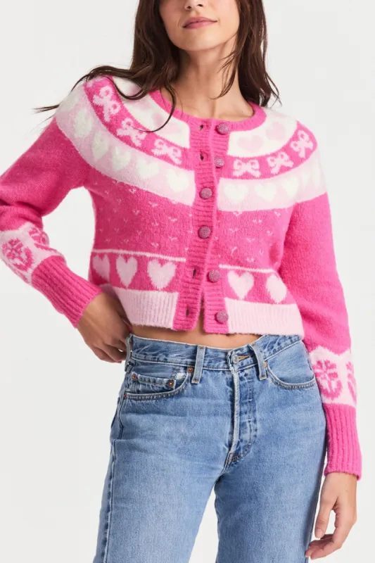 Dimples Crop Cardigan - SWEETHEART PINK sold by LoveShackFancy