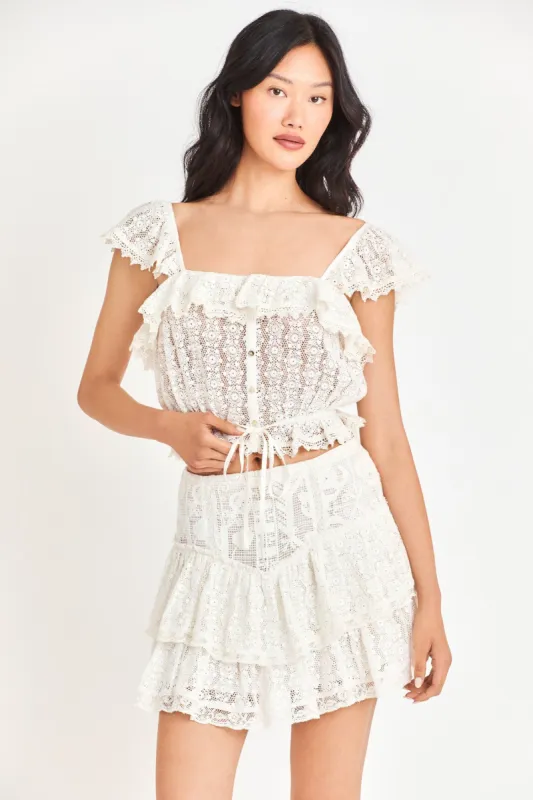 Antila Lace Mini Skirt - TRUE WHITE sold by LoveShackFancy