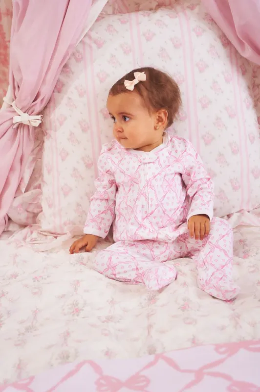 Roller Rabbit x LoveShackFancy Baby Bow Hearts Infant Zipper Footie sold by LoveShackFancy