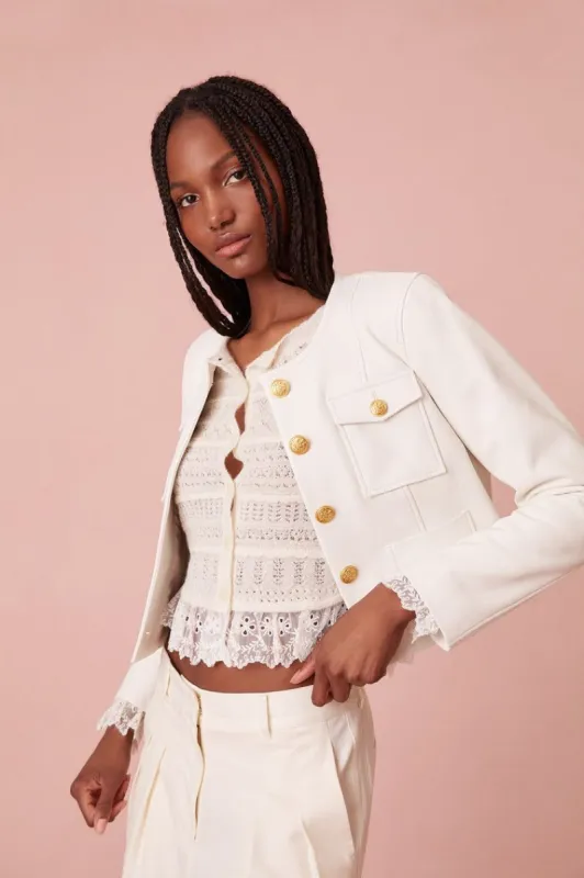 Xander Cropped Leather Jacket-WHITE made by LoveShackFancy