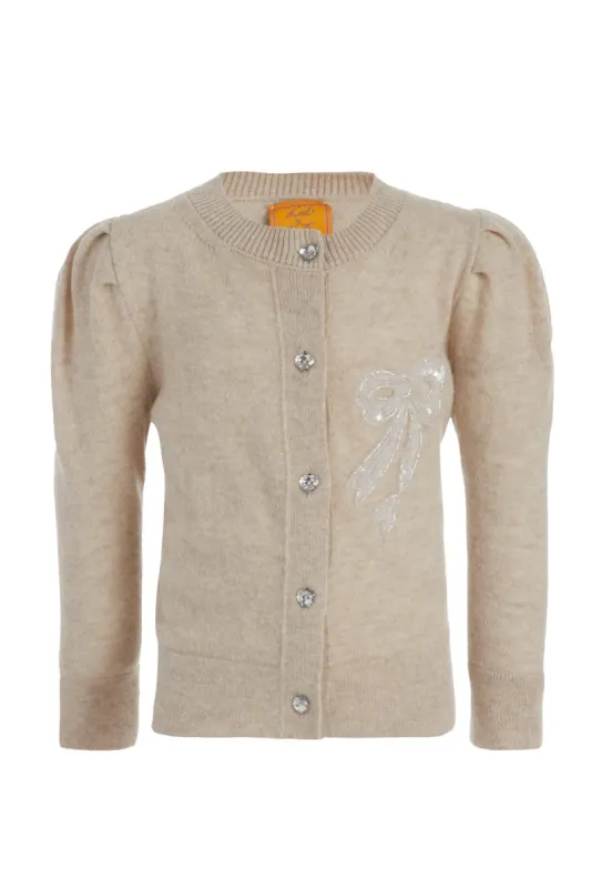 Le Lion Girls Puff Sleeve Bow Cardigan sold by LoveShackFancy
