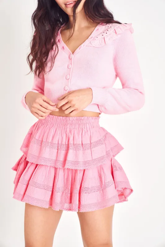 Ruffle Mini Skirt - VIVID PINK sold by LoveShackFancy