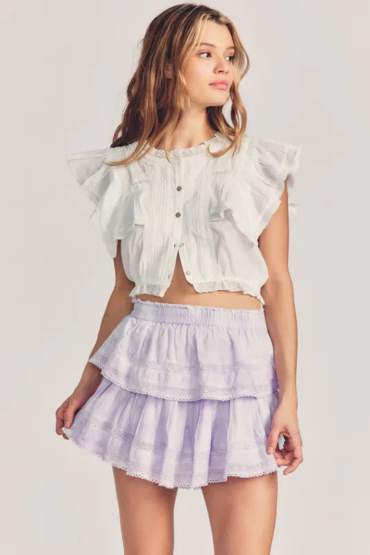 Ruffle Mini Skirt - VIOLET SPLASH HAND DYE sold by LoveShackFancy