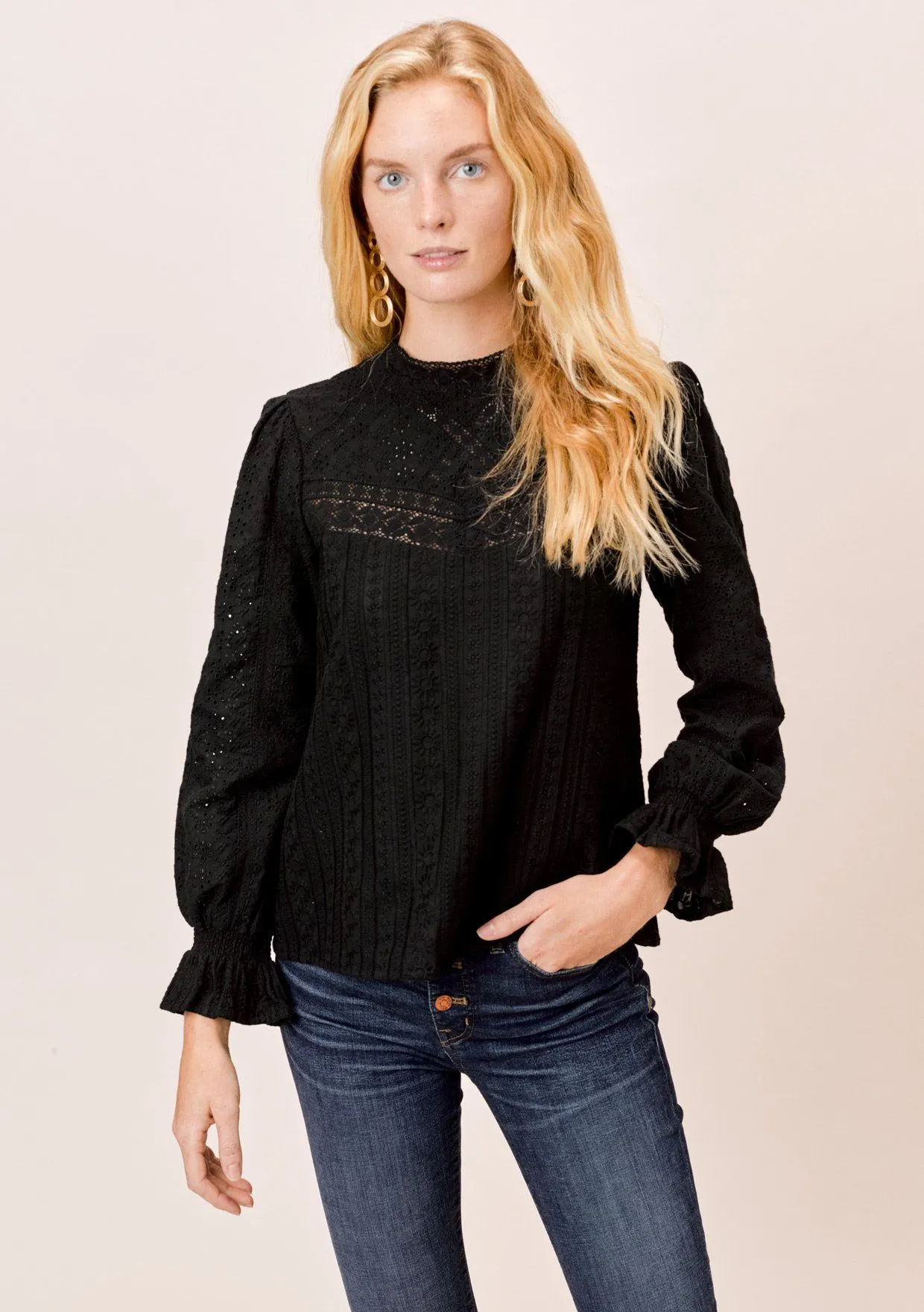 Ronja Eyelet Mock Neck Top sold by lovestitch