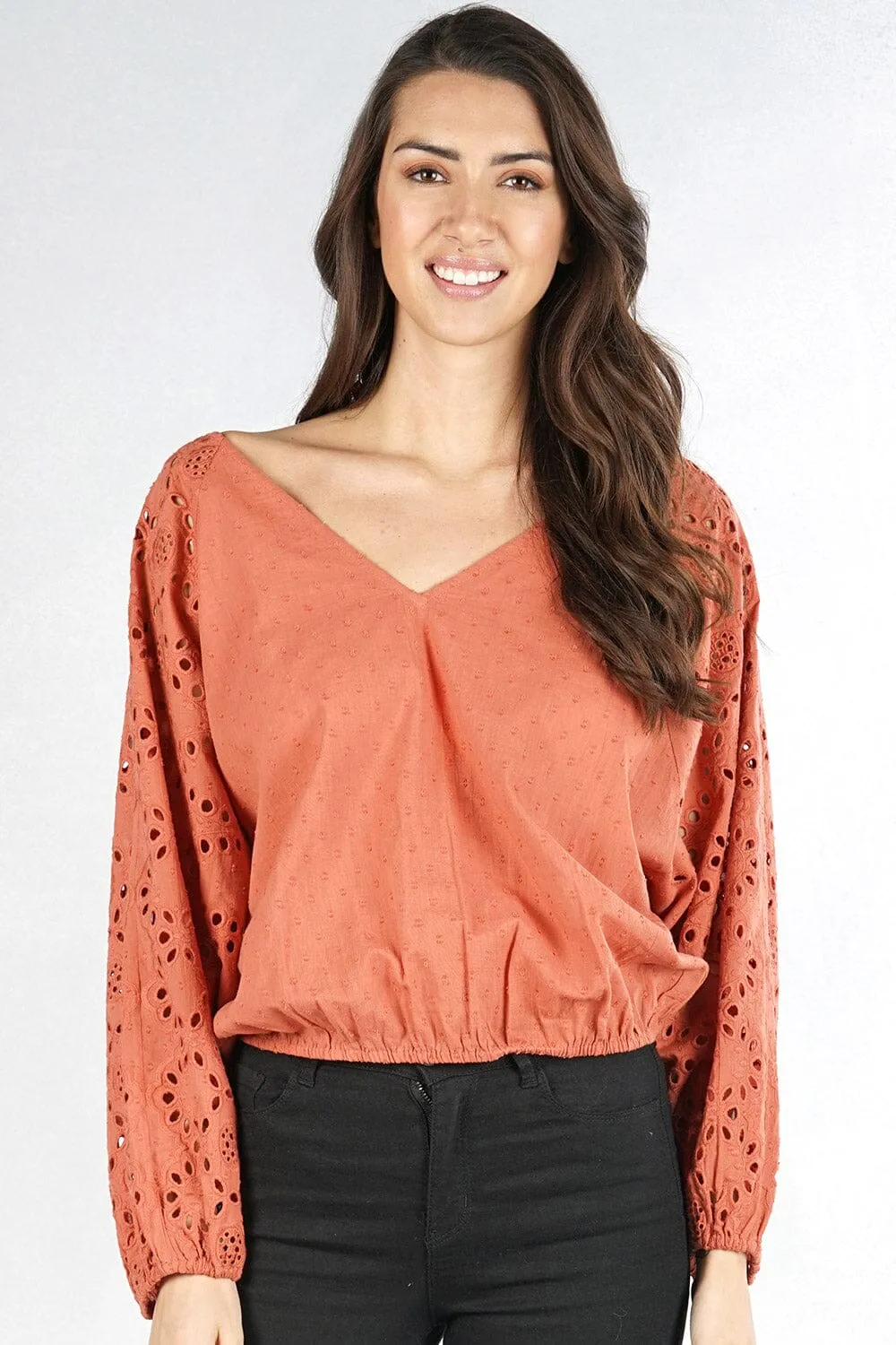 Genevieve Eyelet Sleeve Top sold by lovestitch