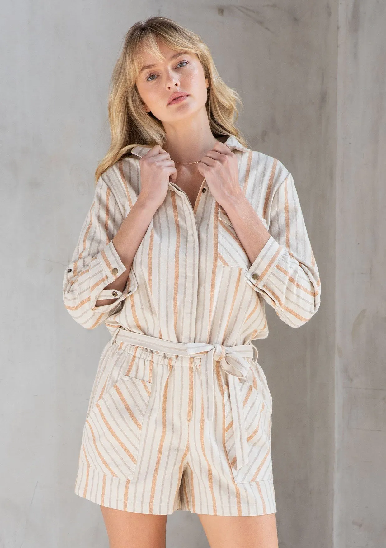 For Keeps Striped Twill Romper sold by lovestitch product image thumbnail 3