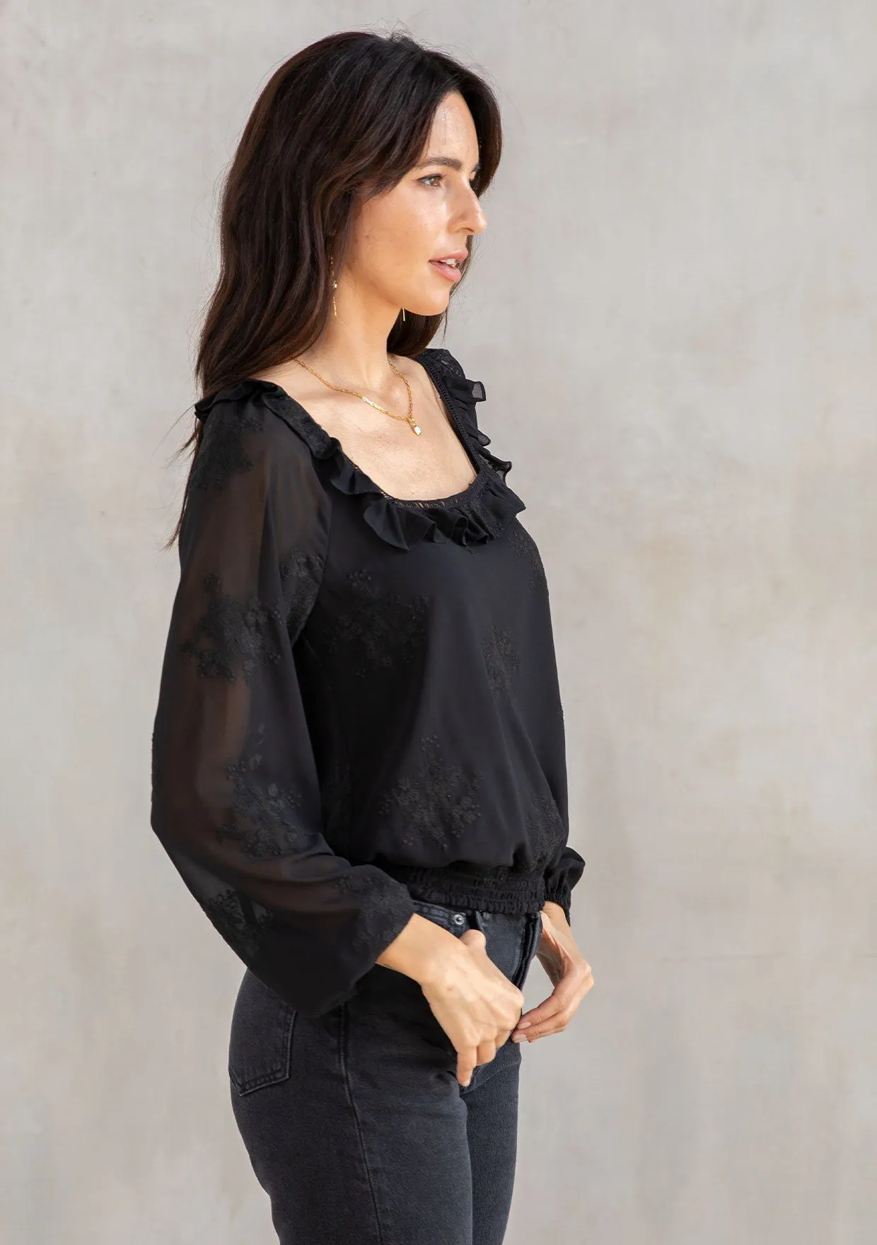 Shelby Embroidered Chiffon Crop Top sold by lovestitch product image thumbnail 5