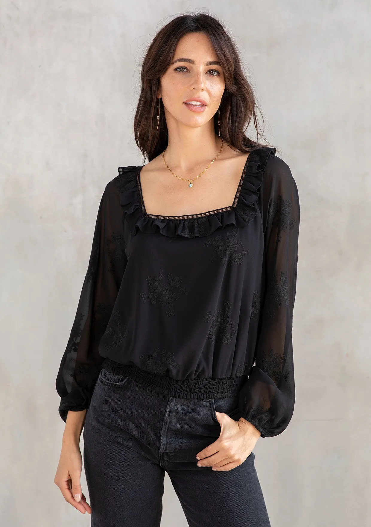 Shelby Embroidered Chiffon Crop Top sold by lovestitch product image thumbnail 4