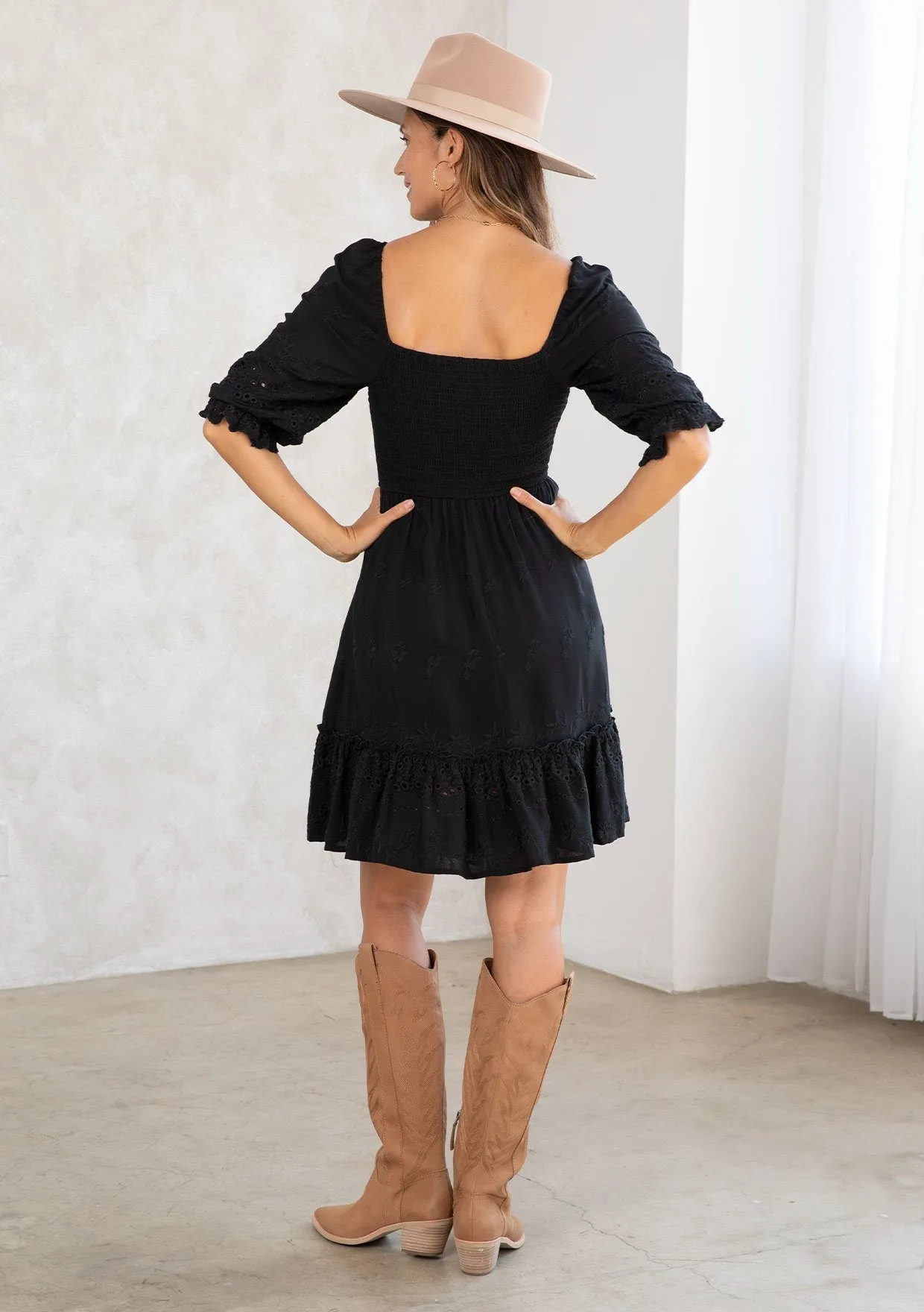Clover Smocked Eyelet Mini Dress sold by lovestitch product image thumbnail 2